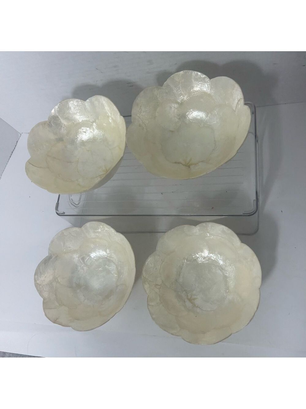 Set of 4 Vintage Capiz Shell Scalloped Edge Bowls Cream 5.5”x2.75” Boho Beachy - Picture 2 of 5